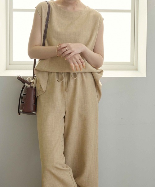 CHAN ME(チャンミ)の「麻調ワイドパンツ(ショート丈)(その他パンツ・レディース・チャコールグレー/ブラック/グレイッシュベージュ/サックスブルー/グリーン/バーガンディー・MEDIUM/LARGE/X-LARGE)」の10枚目の写真