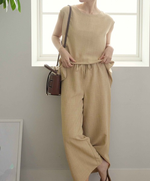 CHAN ME(チャンミ)の「麻調ワイドパンツ(ショート丈)(その他パンツ・レディース・チャコールグレー/ブラック/グレイッシュベージュ/サックスブルー/グリーン/バーガンディー・MEDIUM/LARGE/X-LARGE)」の11枚目の写真