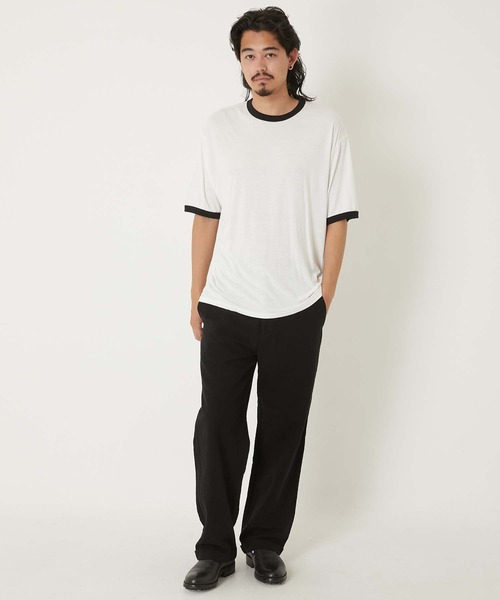 HOLLYWOOD RANCH MARKET（ハリウッドランチマーケット）の「レーヨンテンジク　リンガーTシャツ（Tシャツ/カットソー・メンズ・オリーブ/チャコール/ホワイト・MEDIUM/LARGE/X-LARGE/SMALL）」の4枚目の写真