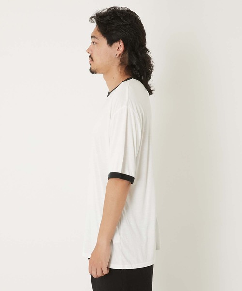 HOLLYWOOD RANCH MARKET（ハリウッドランチマーケット）の「レーヨンテンジク　リンガーTシャツ（Tシャツ/カットソー・メンズ・オリーブ/チャコール/ホワイト・MEDIUM/LARGE/X-LARGE/SMALL）」の5枚目の写真