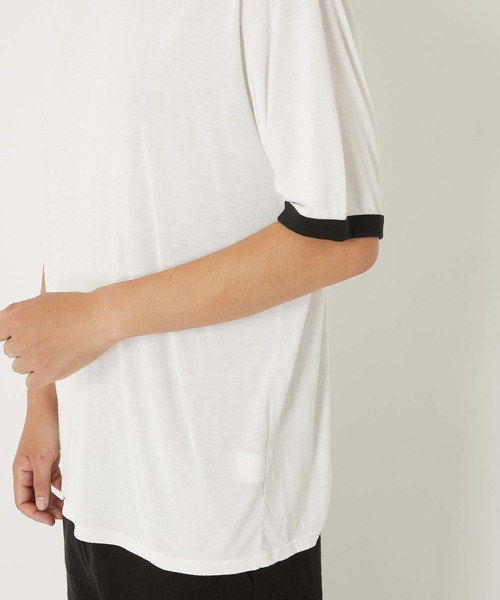 HOLLYWOOD RANCH MARKET（ハリウッドランチマーケット）の「レーヨンテンジク　リンガーTシャツ（Tシャツ/カットソー・メンズ・オリーブ/チャコール/ホワイト・MEDIUM/LARGE/X-LARGE/SMALL）」の9枚目の写真
