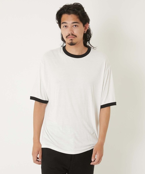 HOLLYWOOD RANCH MARKET（ハリウッドランチマーケット）の「レーヨンテンジク　リンガーTシャツ（Tシャツ/カットソー・メンズ・オリーブ/チャコール/ホワイト・MEDIUM/LARGE/X-LARGE/SMALL）」の13枚目の写真
