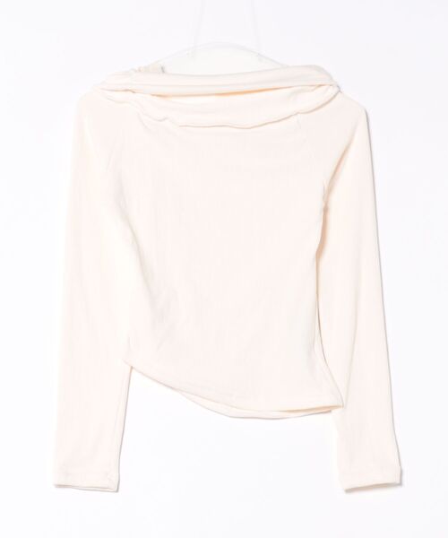 Dormiir(ドルミール)の「【Dormiir】サテンリボン付きオフショルリブトップス(Tシャツ/カットソー・レディース・アイボリー/ピンク・FREE)」の3枚目の写真