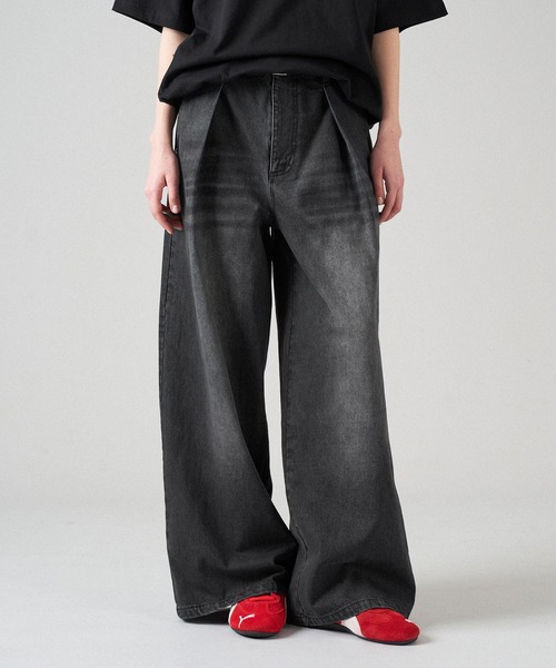 remer ルーズベーシックタックワイドバギーパンツ ネイビー M TUCK WIDE BAGGY DENIM PANTS / タックワイドバギーデニムパンツ
