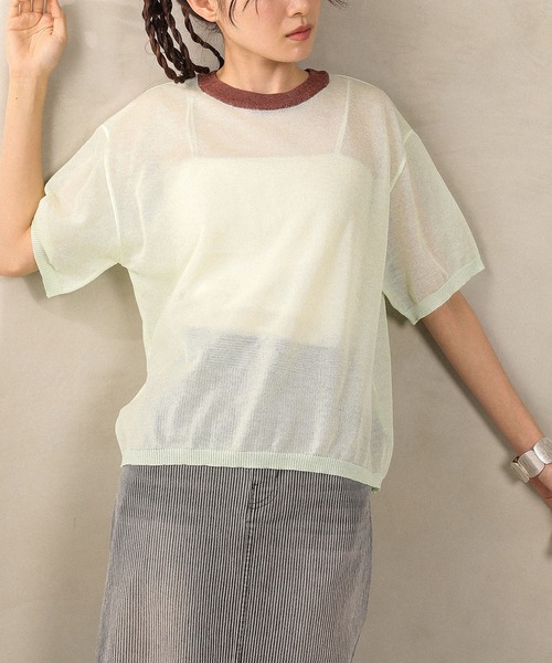en CAnAF(エンカナフ)の「バイカラーシアーニット(Tシャツ/カットソー・レディース・ブルー/グリーン/グレー・フリー)」の2枚目の写真