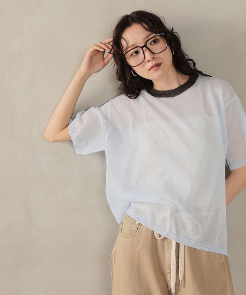 en CAnAF(エンカナフ)の「バイカラーシアーニット(Tシャツ/カットソー・レディース・ブルー/グリーン/グレー・フリー)」の13枚目の写真