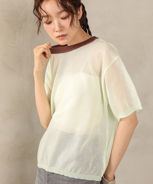 en CAnAF(エンカナフ)の「バイカラーシアーニット(Tシャツ/カットソー・レディース・ブルー/グリーン/グレー・フリー)」の7枚目の写真