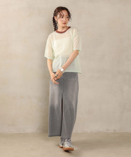 en CAnAF(エンカナフ)の「バイカラーシアーニット(Tシャツ/カットソー・レディース・ブルー/グリーン/グレー・フリー)」の4枚目の写真
