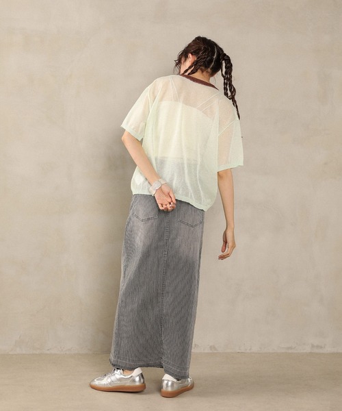 en CAnAF(エンカナフ)の「バイカラーシアーニット(Tシャツ/カットソー・レディース・ブルー/グリーン/グレー・フリー)」の6枚目の写真