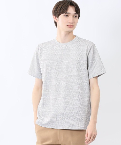 m.f.editorial(エムエフエディトリアル)の「【ストレッチ】m.f.エディトリアル メンズ メランジ クルーネック 半袖 Tシャツ(Tシャツ/カットソー・メンズ・ホワイト×ブラック/ネイビー・LARGE/MEDIUM/X-LARGE)」の1枚目の写真