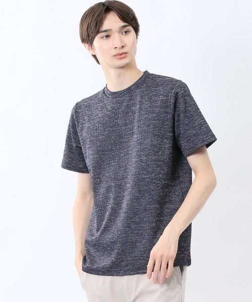 m.f.editorial(エムエフエディトリアル)の「【ストレッチ】m.f.エディトリアル メンズ メランジ クルーネック 半袖 Tシャツ(Tシャツ/カットソー・メンズ・ホワイト×ブラック/ネイビー・LARGE/MEDIUM/X-LARGE)」の2枚目の写真