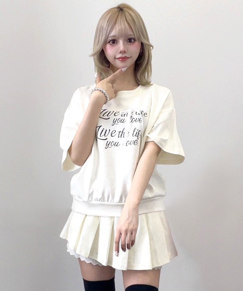 Diable baiser(ディアブルベーゼ)の「半袖カットソーセットアップ(ワンピース・レディース・ブラック/アイボリー/グレー・FREE)」の2枚目の写真