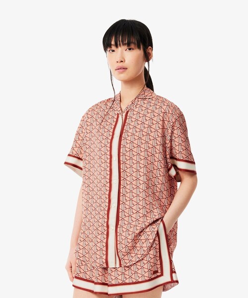 LACOSTE(ラコステ)の「ウィメンズ オーバーサイズ オープンカラーモノグラムシャツ(シャツ/ブラウス・レディース・ピンク・34/38/36)」の11枚目の写真