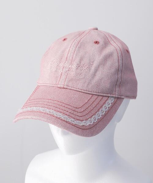 WEGO(ウィゴー)の「WEGO/ラメレース付ロゴ刺繍キャップ(キャップ・レディース・ネイビー/ライトピンク・FREE)」の2枚目の写真