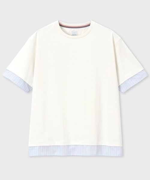 Paul Smith(ポールスミス)の「ストライプシャツスリーブ 半袖Tシャツ / 153501 179TN(Tシャツ/カットソー・メンズ・アイボリー/ネイビー・MEDIUM/LARGE/X-LARGE)」の2枚目の写真