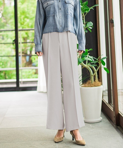 la.f…(ラエフ)の「”シワレス”ワイドパンツ≪洗濯機で洗える≫(スラックス・レディース・ライトグレー/ネイビー/ブラック・7号/9号/11号)」の1枚目の写真