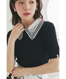 ニット セーター 「ZOZO限定」リボンレース襟ノースリーブニットトップス レディース tocco closet ニット セーター 「ZOZO限定」リボンレース襟