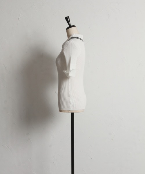tocco closet（トッコ　クローゼット）の「【ZOZO限定】2WAYラインレース襟付きリブニット半袖トップス（ニット/セーター・レディース・ブラック/ライトブルー/オフホワイト/コーラルピンク/ネイビー・M）」の19枚目の写真