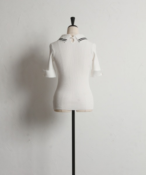 tocco closet（トッコ　クローゼット）の「【ZOZO限定】2WAYラインレース襟付きリブニット半袖トップス（ニット/セーター・レディース・ブラック/ライトブルー/オフホワイト/コーラルピンク/ネイビー・M）」の20枚目の写真