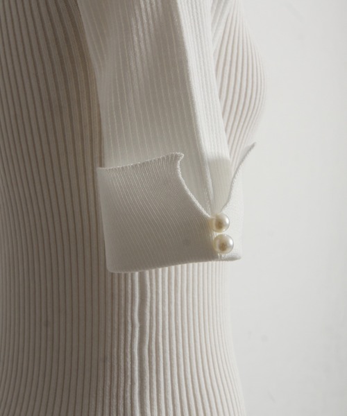 tocco closet（トッコ　クローゼット）の「【ZOZO限定】2WAYラインレース襟付きリブニット半袖トップス（ニット/セーター・レディース・ブラック/ライトブルー/オフホワイト/コーラルピンク/ネイビー・M）」の10枚目の写真