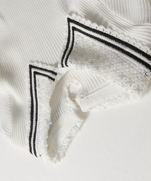 tocco closet（トッコ　クローゼット）の「【ZOZO限定】2WAYラインレース襟付きリブニット半袖トップス（ニット/セーター・レディース・ブラック/ライトブルー/オフホワイト/コーラルピンク/ネイビー・M）」の11枚目の写真