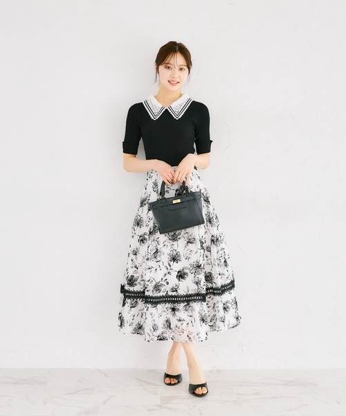 tocco closet（トッコ　クローゼット）の「【ZOZO限定】接触冷感2WAYラインレース襟付きリブニット半袖トップス（ニット/セーター・レディース・ブラック/ライトブルー/オフホワイト/コーラルピンク/ネイビー・M）」の22枚目の写真