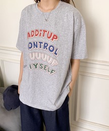 綿混英字プリントオーバーサイズTシャツ カットソー