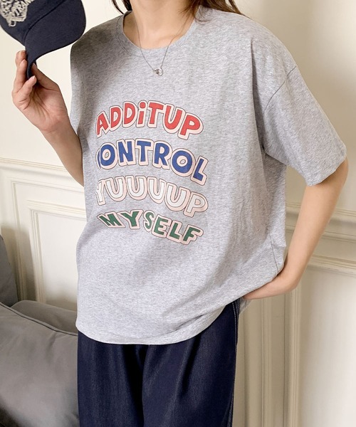 LOWO(ロワ)の「綿混英字プリントオーバーサイズTシャツ カットソー(Tシャツ/カットソー・レディース・ホワイト/グレー・FREE)」の11枚目の写真