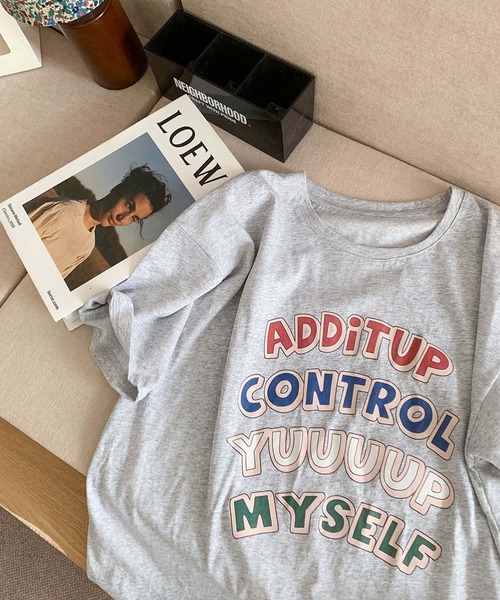 LOWO(ロワ)の「綿混英字プリントオーバーサイズTシャツ カットソー(Tシャツ/カットソー・レディース・ホワイト/グレー・FREE)」の13枚目の写真