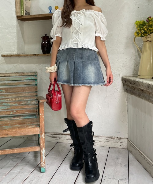 WEGO(ウィゴー)の「WEGO/レースアップシャーリングブラウス(シャツ/ブラウス・レディース・ホワイト/ブラック系その他/ホワイト系その他・FREE)」の12枚目の写真