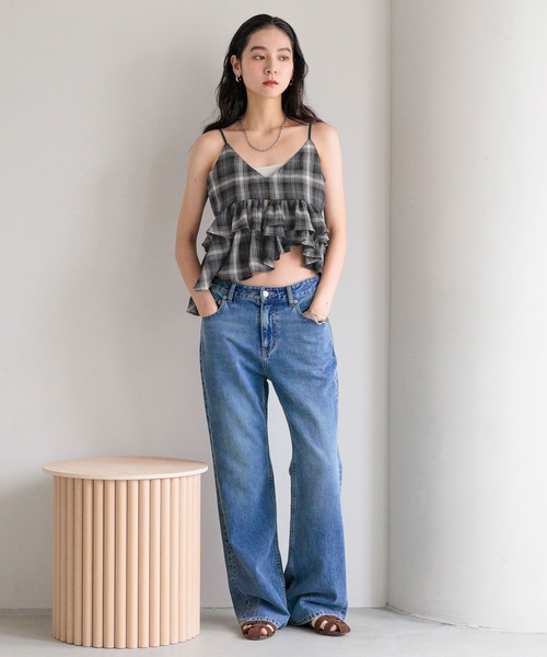 LOWRYS FARM(ローリーズファーム)の「オンブレチェックビスチェ 576770(キャミソール・レディース・チャコールグレー/レッド・FREE)」の4枚目の写真