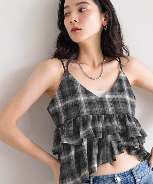 LOWRYS FARM(ローリーズファーム)の「オンブレチェックビスチェ 576770(キャミソール・レディース・チャコールグレー/レッド・FREE)」の9枚目の写真