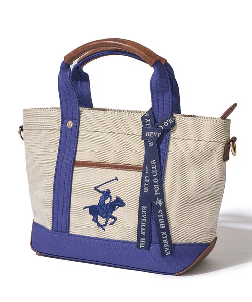 BEVERLY HILLS POLO CLUB(ビバリーヒルズポロクラブ)の「【Beverly Hills Polo Club/ビバリーヒルズポロクラブ】ポニー刺繍エルガリー生地トートバッグ(テープショルダー付属)(トートバッグ・レディース・ブラック/ネイビー/ブラウン・FREE)」の1枚目の写真