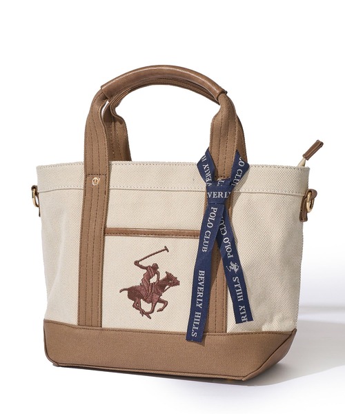 BEVERLY HILLS POLO CLUB(ビバリーヒルズポロクラブ)の「【Beverly Hills Polo Club/ビバリーヒルズポロクラブ】ポニー刺繍エルガリー生地トートバッグ(テープショルダー付属)(トートバッグ・レディース・ブラック/ネイビー/ブラウン・FREE)」の3枚目の写真