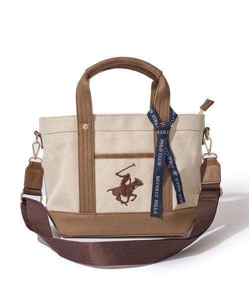 BEVERLY HILLS POLO CLUB(ビバリーヒルズポロクラブ)の「【Beverly Hills Polo Club/ビバリーヒルズポロクラブ】ポニー刺繍エルガリー生地トートバッグ(テープショルダー付属)(トートバッグ・レディース・ブラック/ネイビー/ブラウン・FREE)」の7枚目の写真