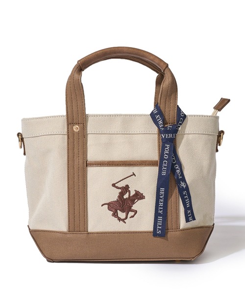 BEVERLY HILLS POLO CLUB(ビバリーヒルズポロクラブ)の「【Beverly Hills Polo Club/ビバリーヒルズポロクラブ】ポニー刺繍エルガリー生地トートバッグ(テープショルダー付属)(トートバッグ・レディース・ブラック/ネイビー/ブラウン・FREE)」の8枚目の写真