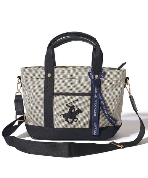 BEVERLY HILLS POLO CLUB(ビバリーヒルズポロクラブ)の「【Beverly Hills Polo Club/ビバリーヒルズポロクラブ】ポニー刺繍エルガリー生地トートバッグ(テープショルダー付属)(トートバッグ・レディース・ブラック/ネイビー/ブラウン・FREE)」の5枚目の写真