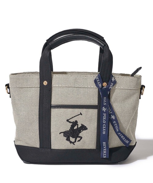 BEVERLY HILLS POLO CLUB(ビバリーヒルズポロクラブ)の「【Beverly Hills Polo Club/ビバリーヒルズポロクラブ】ポニー刺繍エルガリー生地トートバッグ(テープショルダー付属)(トートバッグ・レディース・ブラック/ネイビー/ブラウン・FREE)」の6枚目の写真