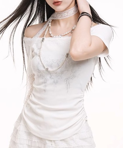 .KOM(ドットコム)の「A'GEM/9 × .kom 『.KOM/ドットケーオーエム』 レースストールTシャツ(Tシャツ/カットソー・レディース・ブラック/ホワイト・FREE)」の10枚目の写真