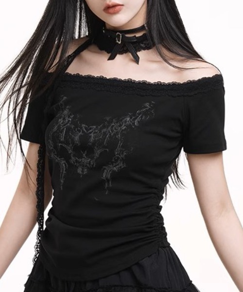 .KOM(ドットコム)の「A'GEM/9 × .kom 『.KOM/ドットケーオーエム』 レースストールTシャツ(Tシャツ/カットソー・レディース・ブラック/ホワイト・FREE)」の18枚目の写真