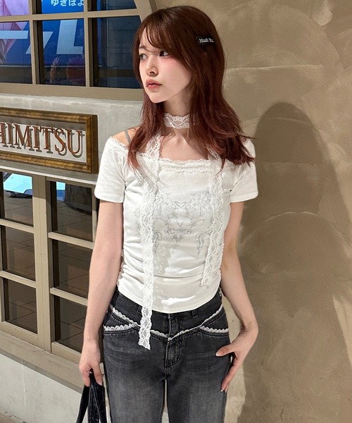 .KOM(ドットコム)の「A'GEM/9 × .kom 『.KOM/ドットケーオーエム』 レースストールTシャツ(Tシャツ/カットソー・レディース・ブラック/ホワイト・FREE)」の20枚目の写真