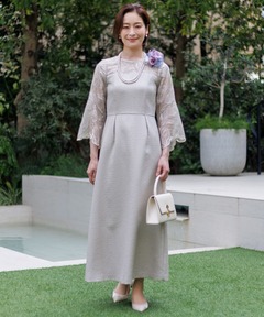 【eneak】【マザードレス】スパンコール刺繍レース×ジャガード/フレアワンピースドレス/結婚式/パーティー/お呼ばれ/kaene