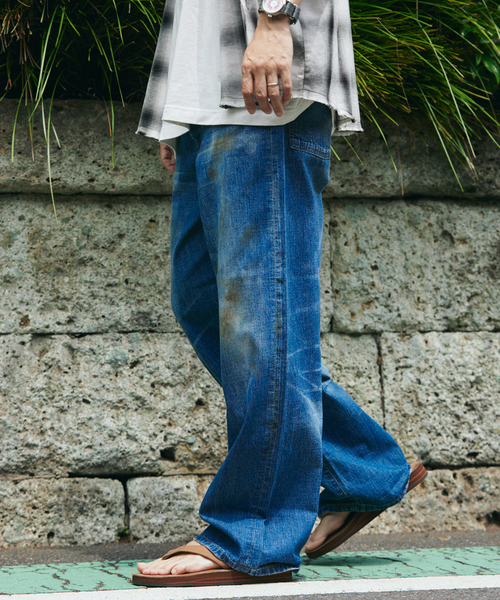 AUTHEN リサイクルデニム ワイドレッグジーンズ NANO universe ジーンズ AUTHENコラボ SILKNIZED DENIM ワイド