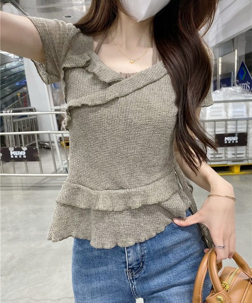 LYEON(リヨン)の「アシメフリルホルターレイヤードトップス(Tシャツ/カットソー・レディース・グレー/オフホワイト/ベージュ・FREE)」の14枚目の写真