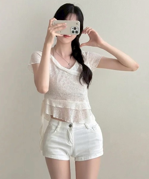 LYEON(リヨン)の「アシメフリルホルターレイヤードトップス(Tシャツ/カットソー・レディース・グレー/オフホワイト/ベージュ・FREE)」の7枚目の写真