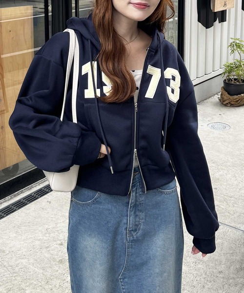 極美品✨ルネ パールメッシュニットパーカー ダブルジップ パフスリーブ ネイビー 極美品✨ルネ パールメッシュニットパーカー ダブルジップ