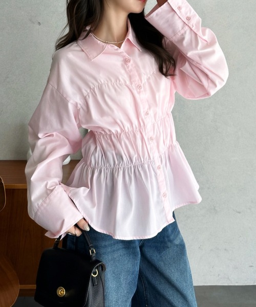 Eclat one(エクラワン)の「【Eclat one】ギャザー ビスチェデザイン シャツ ブラウス(シャツ/ブラウス・レディース・ブラック/オフホワイト/ブラウン/ブラック×ホワイト/ネイビー/サックスブルー/ピンク・M)」の7枚目の写真