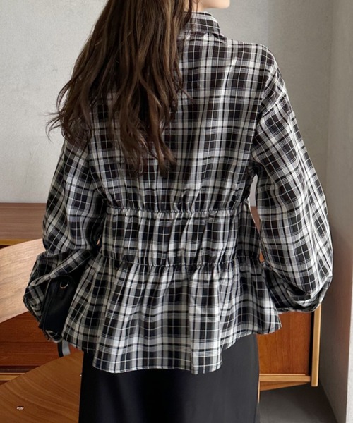 Eclat one(エクラワン)の「【Eclat one】ギャザー ビスチェデザイン シャツ ブラウス(シャツ/ブラウス・レディース・ブラック/オフホワイト/ブラウン/ブラック×ホワイト/ネイビー/サックスブルー/ピンク・M)」の16枚目の写真