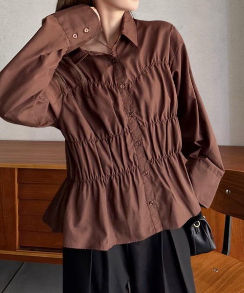 Eclat one(エクラワン)の「【Eclat one】ギャザー ビスチェデザイン シャツ ブラウス(シャツ/ブラウス・レディース・ブラック/オフホワイト/ブラウン/ブラック×ホワイト/ネイビー/サックスブルー/ピンク・M)」の19枚目の写真