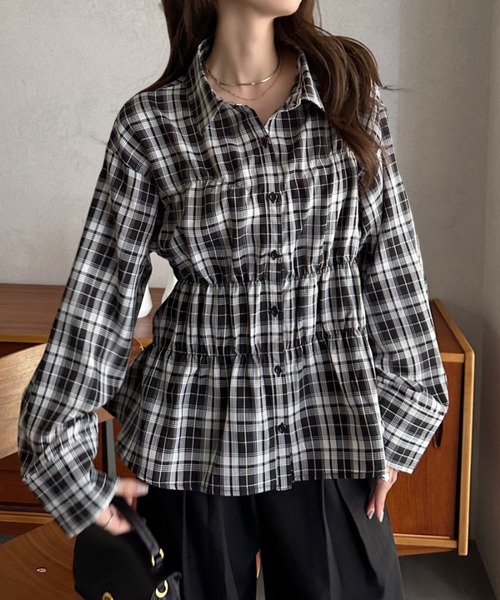 Eclat one(エクラワン)の「【Eclat one】ギャザー ビスチェデザイン シャツ ブラウス(シャツ/ブラウス・レディース・ブラック/オフホワイト/ブラウン/ブラック×ホワイト/ネイビー/サックスブルー/ピンク・M)」の21枚目の写真